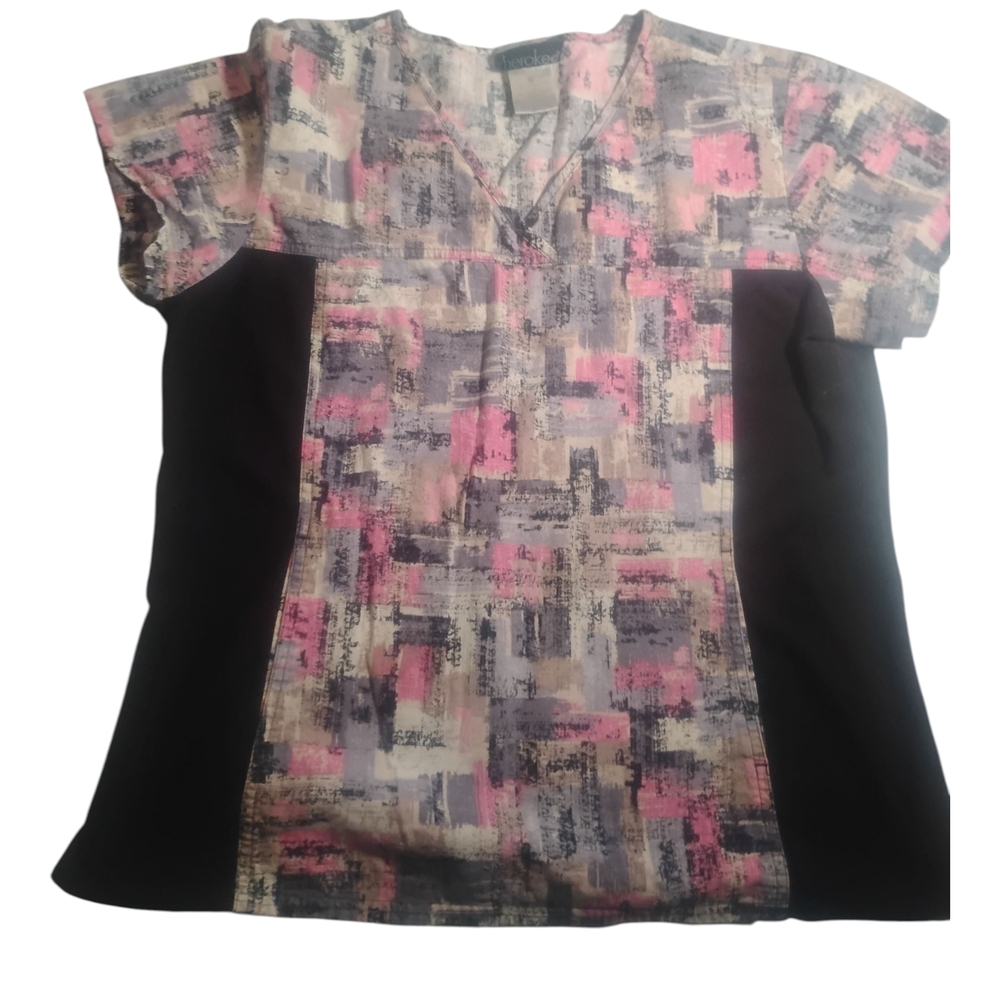 Cherokee Scrub Top Size M Black & Pink